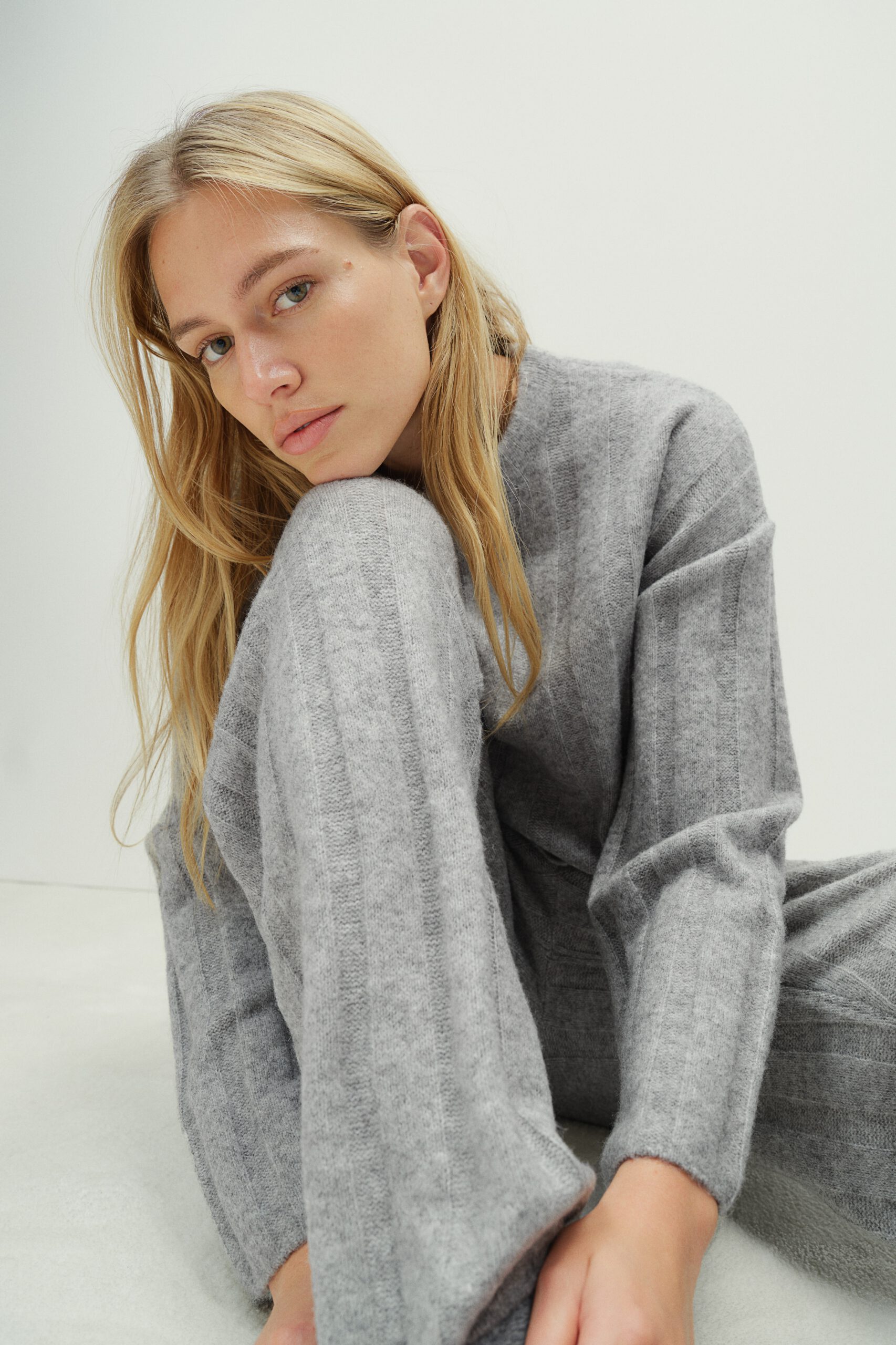 Wool Blend Rib Knit Pants