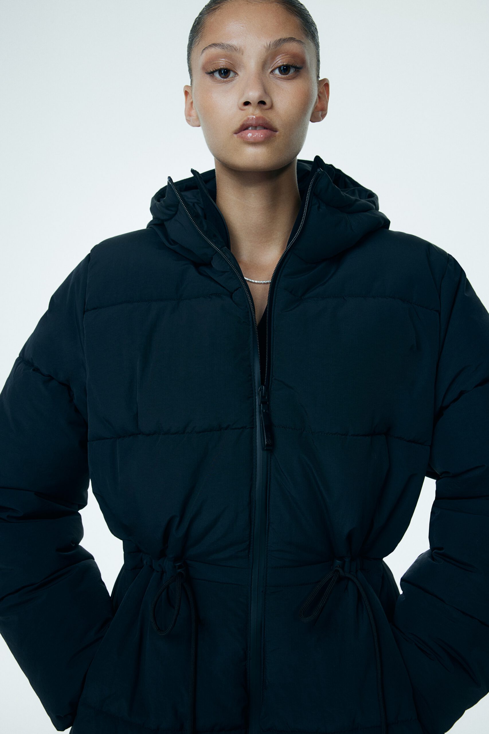 Oversized Drawstring Waist Puffer Jacket